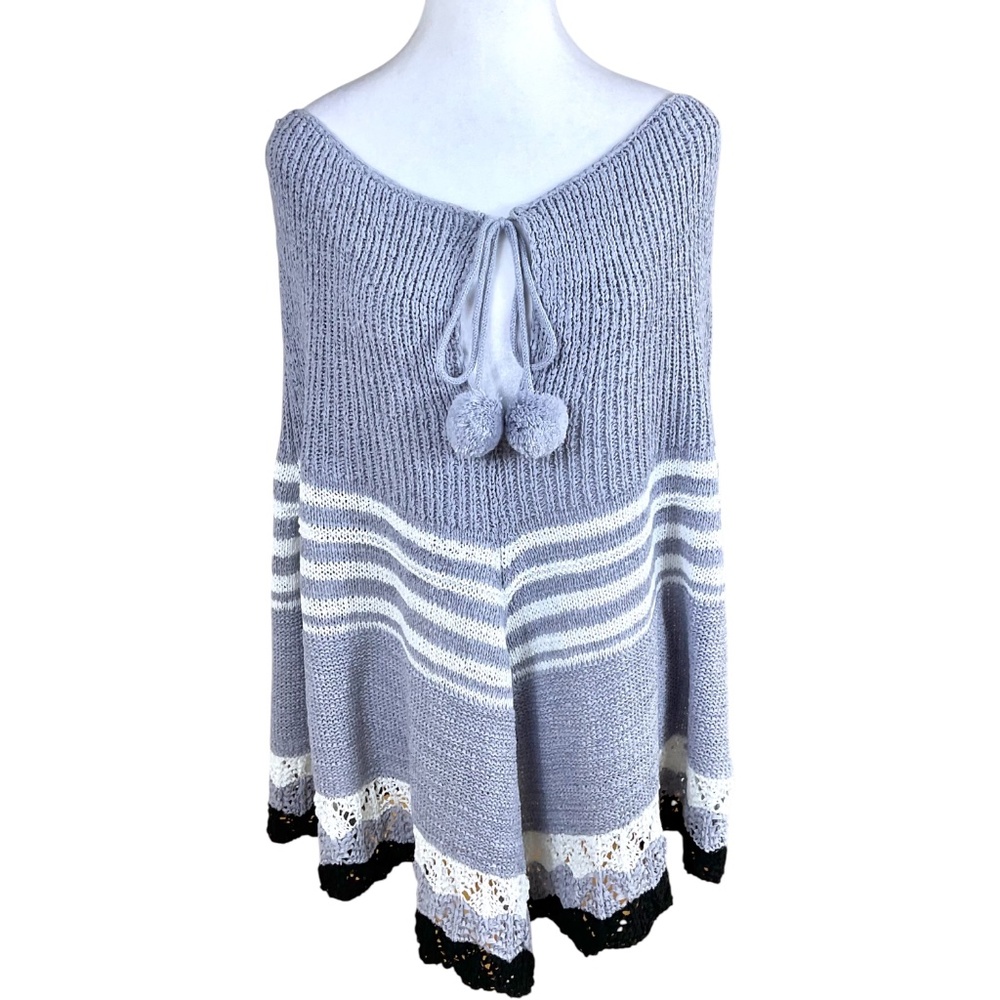 Vertigo Paris Knit Poncho in Gray Multi Fuzzy Ball Ties (L) NWT